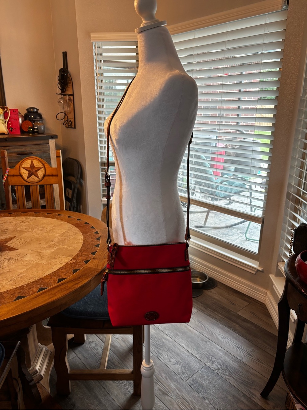 Dooney & Bourke Red Nylon Crossbody Bag Leather Trim